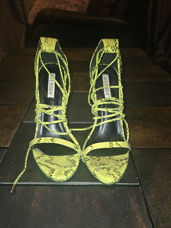 Cape Robbin Shoes - Cape Robbin Neon Lime Snake-Print Lace-Up Heels